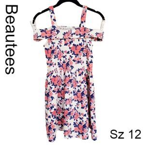 Girls Dress Floral Fit and Flare Cold Shoulder Midi Dress Size 12 NWOT